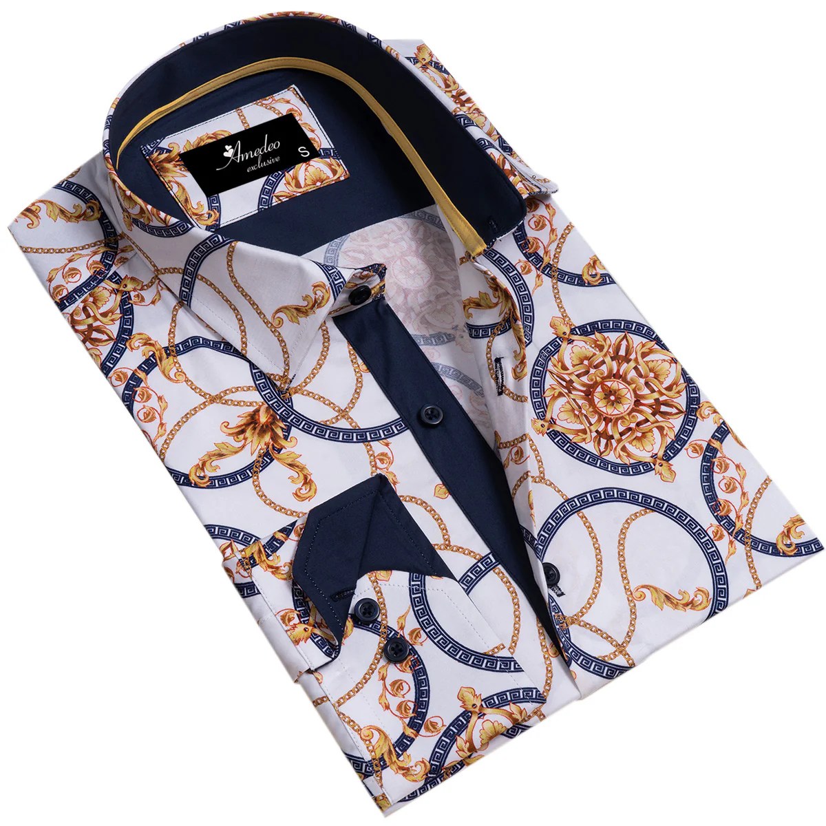 White and gold dress shirt mens