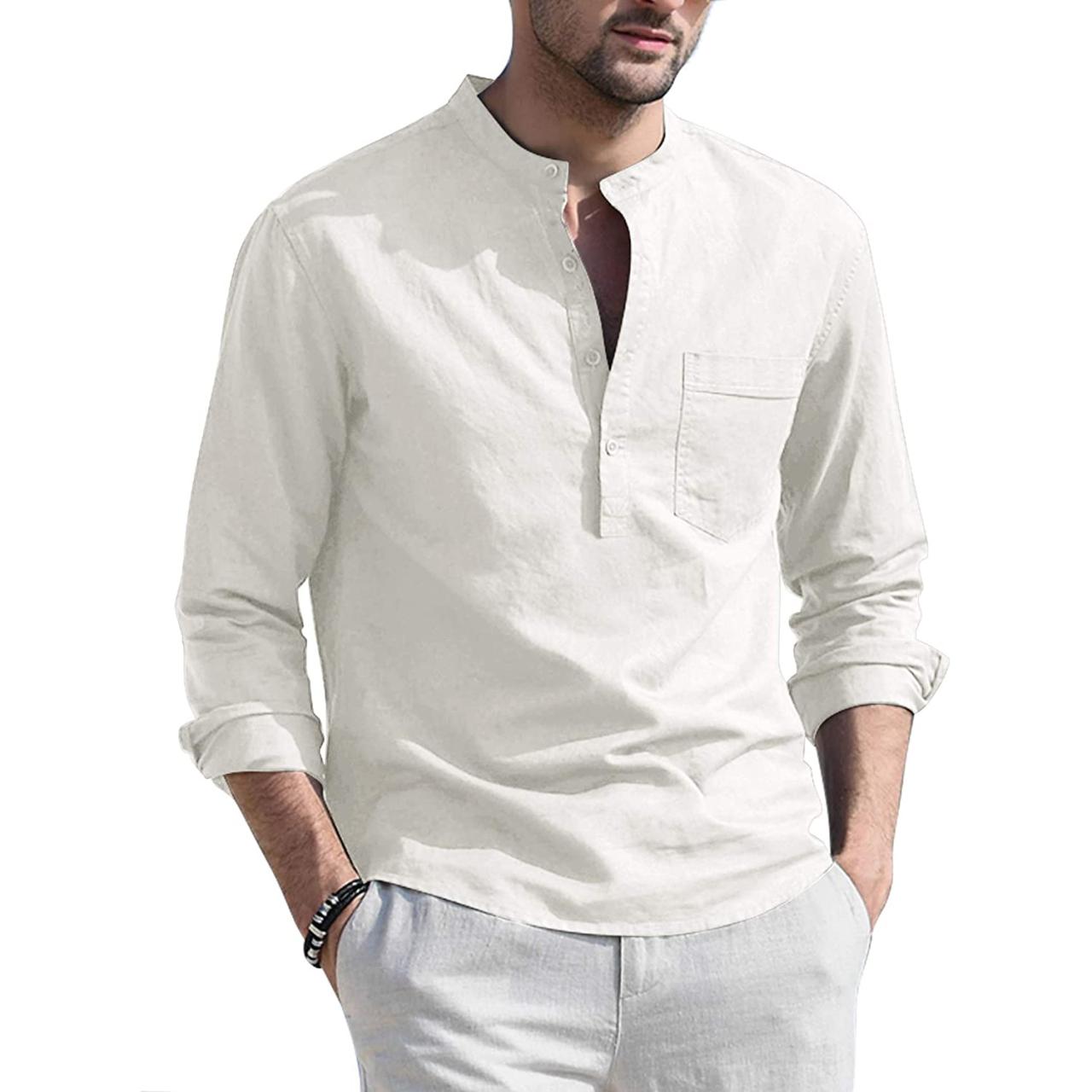 Collarless dress shirt for men